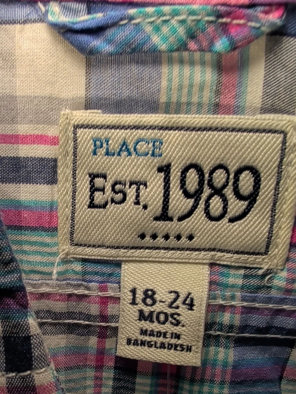 Children's Place Plaid Button Down Shirt Blue White Pink New Boys Size 18-24M